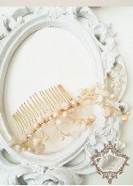 Булчински гребен- украса за коса с кристали в цвят пудра и праскова Garden Blush by Rosie